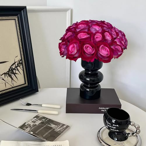FagusHome 30 Pcs Silk Rose Artificial Flowers Roses Bulk Bouquet Fake Flowers Rose Heads with Stems for Home Wedding Decor (Red Pink) - color: Red Pink