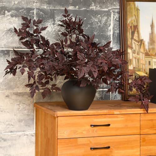 Lyrow 3 Pack 32 Inches Artificial Cimicifuga Plant Leaf Spray Faux Plum Cimicifuga Ramosa Leaf Branch Faux Fall Spray Silk Plants for Home Vase Wedding Garden Farmhouse Table Mantel Decor - size: 32 Inches