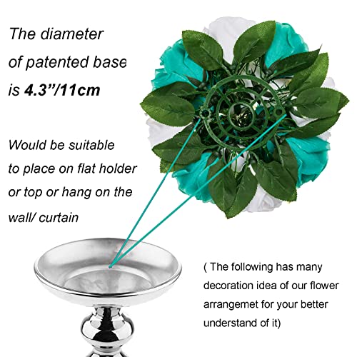 BLOSMON Flower Ball Centerpieces for Wedding: 10 Pcs Teal White Fake Roses Flowers Artificial for Table - Silk Kissing Bouquet Floral Arrangement Center for Home Party Event Decor | Artificial Floral Arrangement for Table - Faux Silk Kissing Bouquet with