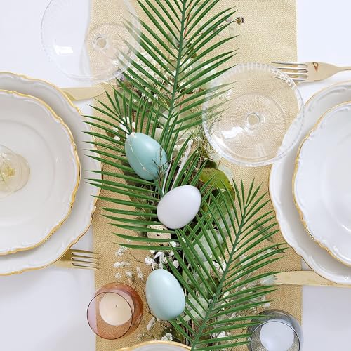 Artificial Palm Leaves, Fake Tropical Palm Stem Plastic Tree Leaf Greenery Plants Faux Areca Stems Jungle Boston Decoration for Indoor Outdoor Wedding Birthday Party Arrangement Table DIY Decor 12 Pcs - color: Palm Leaves Stems / 12 Pcs