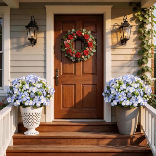 Olatay 12 Bundles Mixed Color Artificial Flowers for Outdoor, Artificial Geraniums Flowers for Outdoor, UV-Resistant Fake Geraniums for Porch, Balcony, Garden, Indoor Decoration (White-Blue) - color: White-blue