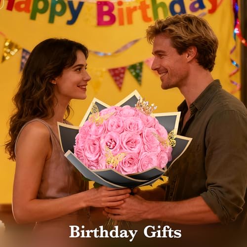 Waipfaru Pink Glitter Roses Bouquet, DIY Fake Flowers Bouquet, Everlasting Shiny Artificial Rose Bouquet for Valentine's Day, Anniversary, Engagement, Wedding, 24 Roses - color: Pink, size: 24pcs