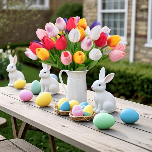 Ouddy Decor 30 Pcs Multicolor Tulips Artificial Flowers Real Touch PU Faux Flowers Fake Tulips Stems for Spring Summer Bouquet Floral Room Table Party Wedding Easter Mothers Gifts Home Decorations - color: Multi Color