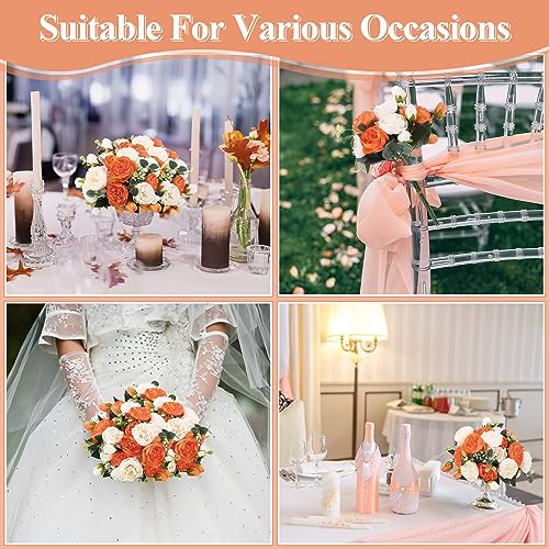 Hoteam 24 Bundles Artificial Peonies Flowers Wedding Faux Flowers Silk Peony Bouquet Bulk Bride Fake Florals Arrangements for Table Centerpieces Wedding Party Vase Decor (Orange, White) - color: Orange, White