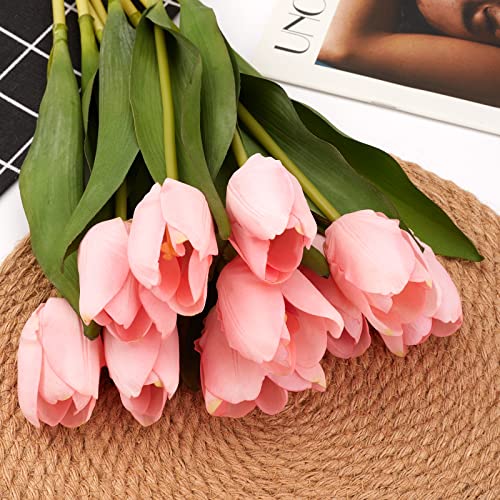 20PCS Artificial Tulips Real Touch Faux Flower Moisturizing Tulips for Photography Ornaments Home Garden Wedding Party Decor Fake Flowers (Pink) - color: Pink