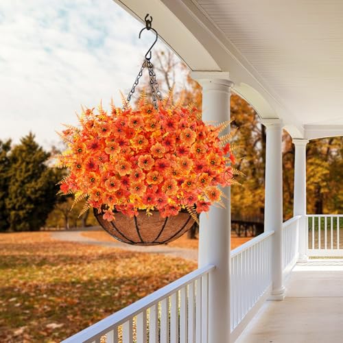 16PCS Artificial Fall Flowers for Outdoors, Realistic Faux Silk Flowers with Eucalyptus & Ferns, Fake Plants for Outside Planter, Patio, Porch, Garden Decor(Mixed) - color: Mix Fall, size: 16PCS