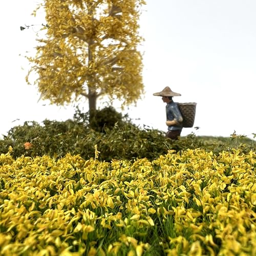 120 Pcs 8-Color Miniature Tea Garden Grass Tufts - Static Artificial Grass Plants for Diorama, Model Railway, Train Scene Decoration,Ages 14+ (0.8cm) (Autumn Yellow) - color: Autumn Yellow