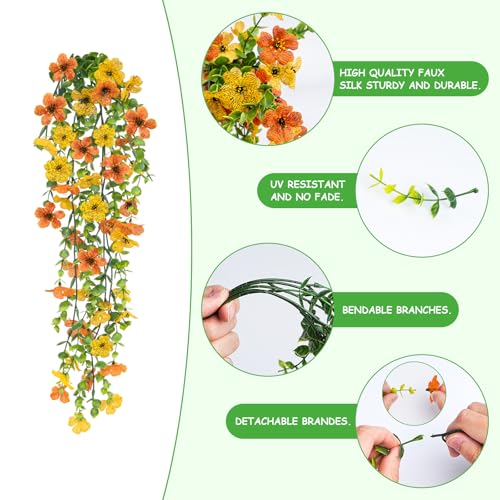 Artificial Hanging Flowers 4 Bundles UV Resistant Fake Flowers for Outdoor Decor Realistic Silk Flower Faux Plants for Patio Porch Garden Yard (Orange Yellow) - color: 4pcs Orange Yellow