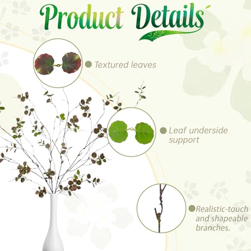 4 Pcs 38.5" Tall All-Green Artificial Branches with Leaves, Realistic Faux Ficus Greenery Stems, Bendable Fake Plant Twigs for Tall Floor Vases, Home Centerpiece, Office & Spring Decor(WN Red) - color: Wn Red