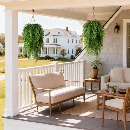 ZFProcess Artificial Faux Hanging Plants Basket for Spring Outdoor Summer Decoration, Fake Grass Plant UV Resistant Look Real for Outside Porch Home Patio Balcony Yard(Green) - color: C Green