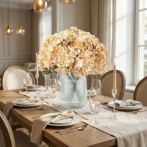 2Bouquets Artificial Fake Flowers Plants Silk Hydrangea Arrangements Wedding Bouquets Decorations Plastic Floral Home Kitchen Garden Party Festival Bar DIY (Cream,5 Flower Heads) - color: Cream，5 Flower Heads