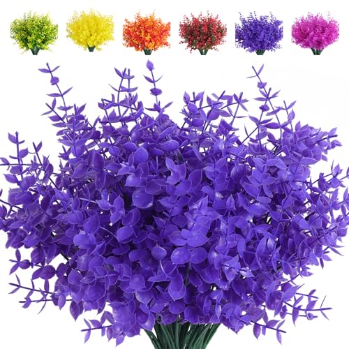 RECUTMS Artificial Plants Outdoor Artificial Ferns for Outdoors Purple Plants Outside Plastic Flowers for Outdoor Artificial Boxwood Greenery Fake Plants for Window Box,8 Pcs(Pure Purple Eucalyptus) - color: Pure Purple Eucalyptus, size: 8 Pcs