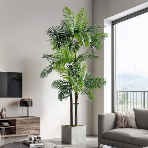 Erimda 9.1FT Artificial Phoenix Palm Tree Artificial Plants Indoor Outdoor Large Faux Coconut Silk Palm Tree Tropical Fake Tree Faux Sago Palm Plant for Modern Farmhouse Yard Outside Patio Poolside - color: Golden Cane Palm Tree, size: 9.1FT