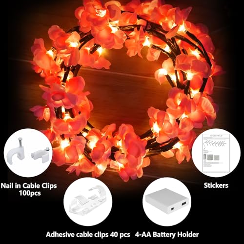 FNHMSL Cherry Enchanted Willow Vine Lights, 5.25FT 72LED Pink Cherry Blossom Tree Branch Lights for Wall, Remote Timer,8 Light Model,Bedroom Wall Doors Wedding, Christmas, USB Battery Box - color: Pink Cherry 72 LED, size: 5.25FT