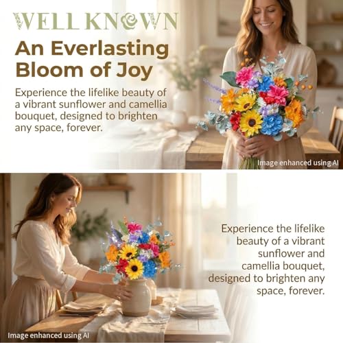 WELL KNOWN Artificial Flowers Bouquet, Colorful Spring Fake Flowers for Vase, Silk Faux Flowers DIY Table Centerpieces for Wedding Dining Room Kitchen Office Birthday Decor & Gift (Rainbow Sunflower) - color: Rainbow Colorful Sunflowers