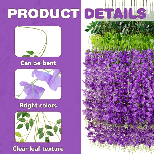 Alotiki Wisteria Hanging Flowers,Fake Hanging Flowers,Wisteria artificiales Garland for Home Wedding Arch Floral Party Garden Ceremony Outdoor Decor,3.6 feet Long(25,Purple) - color: Purple, size: 25