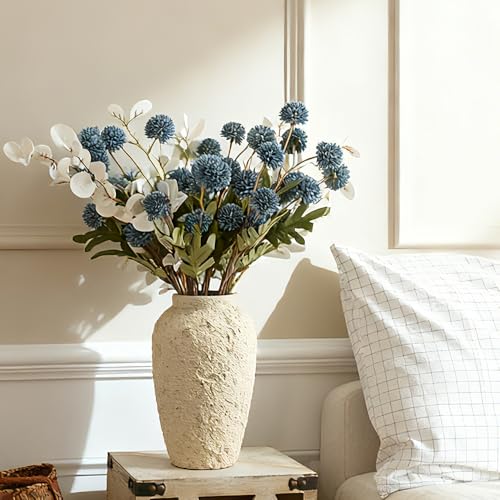 Artificial Petunia Arrangement,Weather Resistant Polyester, 12bunches Artificial Flowers Mixed Blooms, Indoor Outdoor Hanging Basket for Home Patio Garden (Haze Blue+White Eucalyptus) - color: Haze Blue+white Eucalyptus