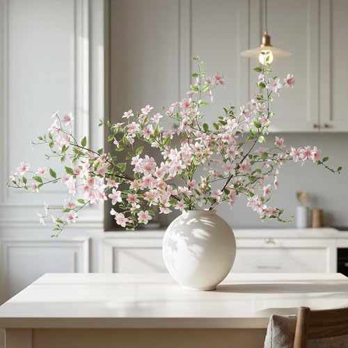 Fake Flowers, 3 Pcs Artificial Flowers Greenery Stems Faux Greenery Stems Branches for Vases Realistic Silk Real Touch Spring Greenery Stems Bulk Bedroom Office Wedding Table Summer Home Decor - color: Pink