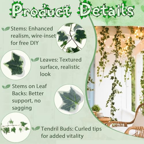 ucky Ivy Vines 71 Inch 4 Pcs Artificial Plant Silk Fake for Wall Hanging Decor Greenery Ceiling Decor Home Decor Outdoor Decor Wedding Decoration Vines Aesthetic Room Decor （White） - color: Green and White