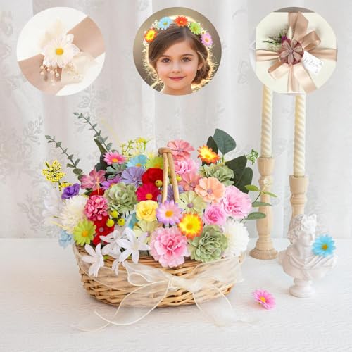 310Pcs Fake Flower Heads Mini Artificial Flower Bulk Silk Flowers for Decoration Small Faux Flower Heads Fabric Daisy Buds Floral for Crafts DIY Wedding Party Baby Shower Home Decor (Bright Colors) - color: Bright Colors