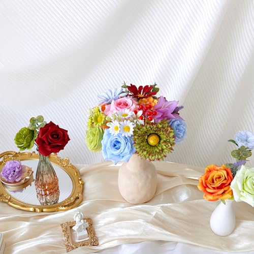 Colorful Artificial Flowers Combo Box Set Rainbow Silk Roses with Stems Sunflower DIY Bridal Wedding Bouquets Cake Fake Floral Arrangements Baby Shower Party Table Centerpieces Home Decor Bulks - color: Rainbow, Colorful