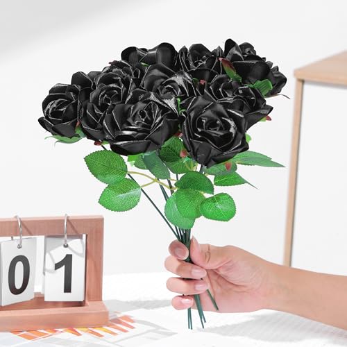 100Pcs Pre-Shaped Satin Ribbon Petals, DIY Forever Rose Making Supplies for Wedding Decor, Christmas, Mother's Day (Black) - color: 100 Pcs Black