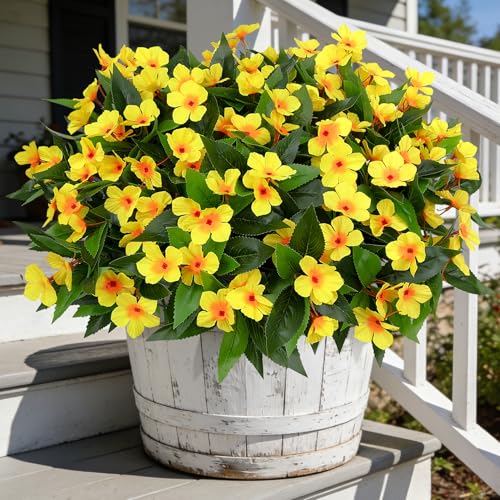 Ouddy Decor 6 Bundles Artificial Flowers for Outdoors Decorations, Fake Silk Flowers Faux Plants Plastic Bouquet UV Resistant for Porch Garden Wedding Spring Summer Indoor Outside Home Decor, Yellow - color: Yellow