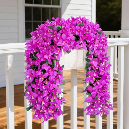 Lifewit Artificial Bougainvillea Flowers, 2 PCS Plastic Long Trailing Vines Fake Flowers for Outdoor Indoor Garden Porch Patio Balcony Decor, UV Resistant, Purple - color: Purple