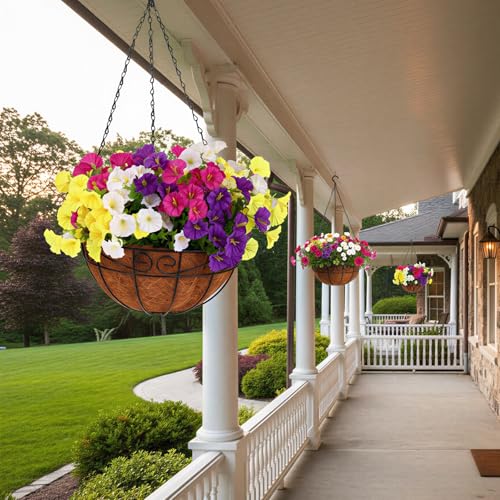 CEWOR Artificial Flowers for Outdoor Indoor, Fake Silk Morning Glory with Eucalyptus Leaves, Faux Flower for Garden Front Door Porch Planter Patio Home Decor (24 Bundles, Fuchsia Yellow White Purple) - color: 4 Color Morning Glory