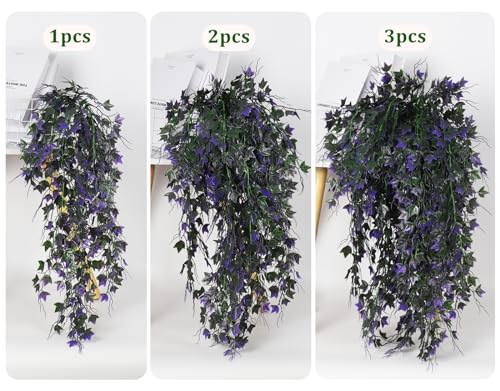 RECUTMS Artificial Ivy Vines Fake Plants Artificial Hanging Plants Faux Hanging Ivy Leaves Fakel Plants UV Resistant Plant for Outdoor Terrace Garden Indoor Bathroom Wall Decor(Purple) - color: Purple, size: Hanging Ivy