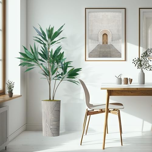 SIGNWIN Artificial Tree in Geometric Pattern Planter, Fake Dracaena Tree Silk Tree for Indoor and Outdoor Home Decoration - 66" Overall Tall (Plant Pot Plus Tree) - style: Dracaena Tree