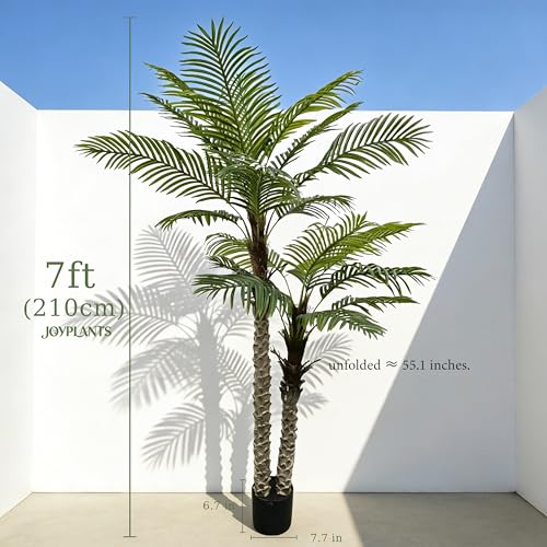 2 PCS Fake Palm Tree 7FT for Outdoor Indoor Decor,2 Trunks UV Resistant Faux Silk Plants Perfect for Outside Patio Poolside Yard Home Office Living Room Decor - color: 7ft*2-2pole