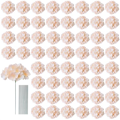 AVIVIHO 65pcs Fake Flowers Champagne Hydrangea Artificial Flowers Bulk (Not Squished, No Steaming Need) Silk Flowers with Stems for Wedding Decor,Home,Baby Shower,Table Centerpieces Decoration - color: Champagne, size: Medium