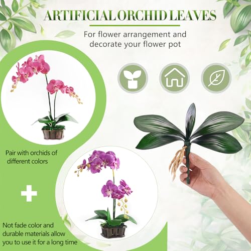 Chuangdi 6 Pcs 8 Inch Artificial Orchid Leaves, Faux Phalaenopsis Orchid Leaves with Stems,Green Orchids Leaf for Floral Arrangement, Vase Filler, Wedding & Home Decor, DIY Flower - size: 8 Inch