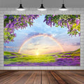 5 X 3ft Lavender Flower Field Backdrop Photography backdrops Purple Flower Lavender Green Grass Lilac Flowers Sunset Sky Rainbow Party Background Photography Studio Backdrop - size: 5x3ft