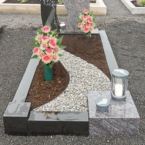 Briful Grave Flowers for Cemetery, 2PCS Sympathy Silk Spring Flowers Bouquet Artificial Mums Peony Funeral Outdoor Flowers Arrangement for Memorial Graveyard Headstones Vase Decor - color: Pale Pink