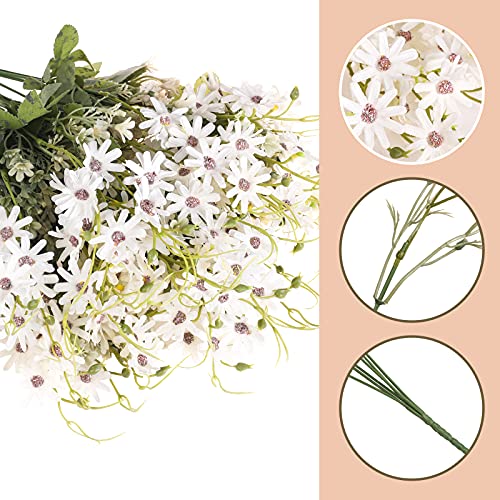 Artificial Flowers Wildflowers Silk Daisy Spring Fake Daisies Decoration Summer UV Resistant Colorful Mixed Bundles Faux Greenery Outdoor Plant Stem Filler for Home Decor Indoor Floral Arrangements - color: 04-white