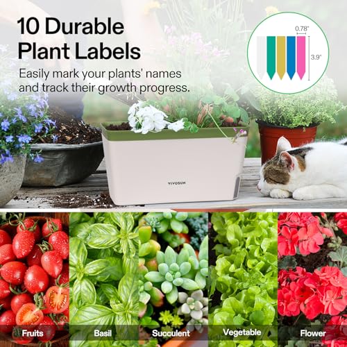 VIVOSUN Self-Watering Planters, 4-Pack 10.5 Inch Compact Rectangular Window Herb Planter Box with 10 PCS Plant Labels, Plant Container for Basil, Flowers, Succulents, Indoor & Outdoor - size: 4
