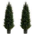Artificial Topiary Tree Set of 2 Artificial Cedar Trees 4FT Uv Resistant Pine Potted Artificial Plants Outdoor Realistic Fake Plants Front Porch Decor Indoor Faux Cypress Trees