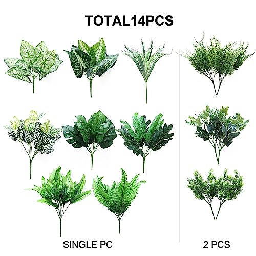 PARTY JOY 14 Bunches Fake Plants Outdoor, Fake Bushes UV Resistant Artificial Flowers Greenery Shrubs Faux Greenery for Outdoor Garden Patio Front Porch Yard Decor - color: Greenery