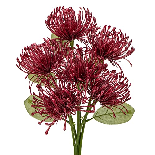 Briful 6PCS Artificial Chrysanthemum Fall Flowers 4'' Faux Pincushion Flower Large Spider Mums Autumn Flowers for Home Décor Centerpiece Wedding Bouquet (Burgundy) - color: Burgundy