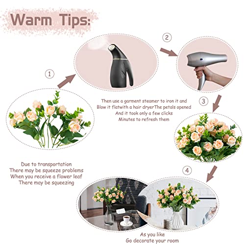 Artificial Flowers Fake Silk Rose for Decoration 33 Heads Small Roses Blooming Faux Flower Bouquet with Stem for DIY Vase Home Wedding Party 3 Pack Champagne - color: Champagne