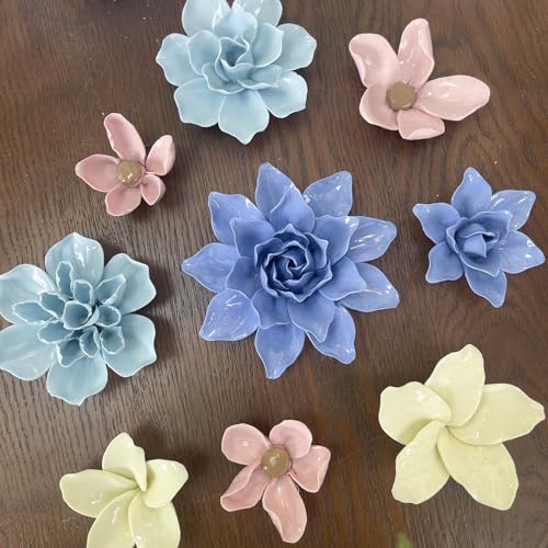 Ceramic Flower Wall Art, Artificial Flower Wall Sculpture，Handcrafted 3D Hanging Porcelain Flowers ,3D Wall Hanging Decor ,Porcelain Flower Wall Décor for Home，Hallway，Kitchen，Office (Pink,Hibiscus, 2.76") - color: Pink,Hibiscus, size: 2.76"