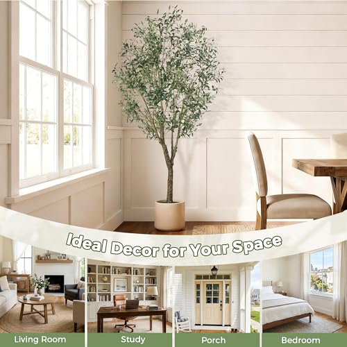 Jocoevol Olive Tree Artificial Indoor 7FT，Tall Faux Olive Tree with White Planter，Realistic Artificial Olive Tree Indoor with Natural Trunk and Lifelike Fruits for Home Office Living Room - size: 7ft
