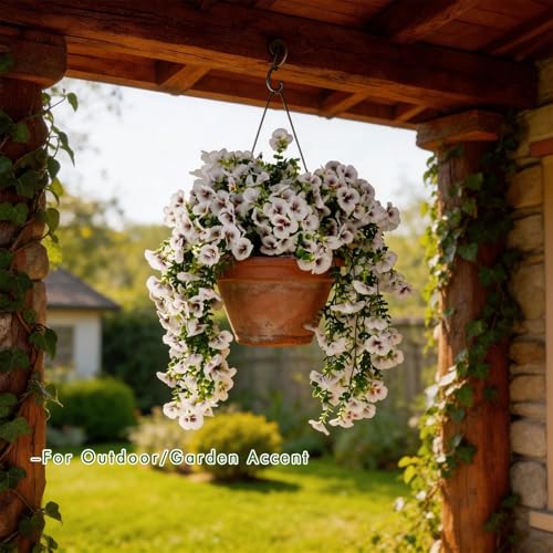Fake Flowers Outdoor,2 Pack Artificial Orchids for Wedding Outdoor Hanging Baskets – UV Resistant Long Faux Phalaenopsis for Front Porch, Table Centerpieces Party Spring Decoration(White) - color: White-2pack