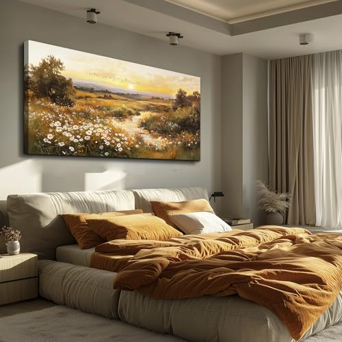 ZUITINGHUA Large Wall Decor For Living Room Canvas Wall Art For Office Modern Wall Decorations For Bedroom Daisy Field Landscape Painting Sunset Pictures Artwork Room Home Decor 24x48 In - color: Sunset Daisy Field, size: 48"L x 24"W