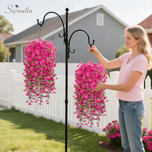 Serwalin Artificial Hanging Flowers for Outdoors Decoration, 4PCS UV Realistic Resistant Silk Artificial Fake Plants Outdoor for Porch Patio Balcony Planter Garden Yard Decor (Hot Pink,4PCS) - color: Hot Pink