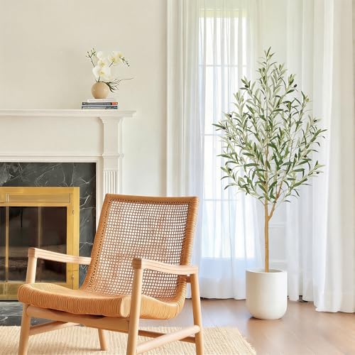 Bellacat 5ft Faux Olive Tree with Real Wood Trunk, 60in Artificial Olive Tree with Lifelike Fruits & Silk Leaves, Fake Olive Tree Indoor for Living Room Bedroom Office Decor - color: Green Olive Tree, size: 5ft