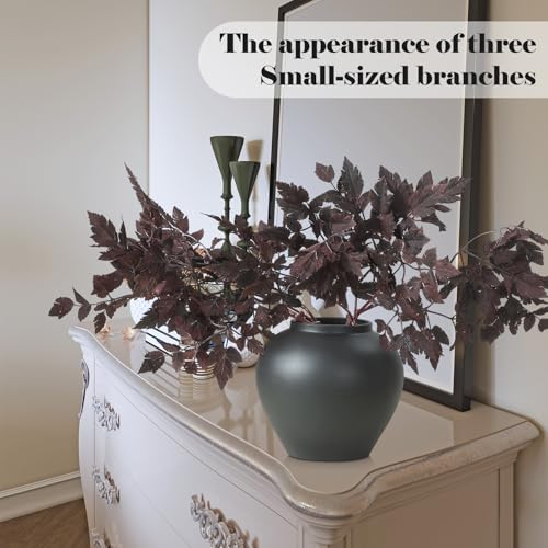 Lyrow 3 Pack 18 Inches Artificial Cimicifuga Plant Leaf Spray Faux Plum Cimicifuga Ramosa Leaf Branch Faux Fall Spray Silk Plants for Home Vase Wedding Garden Farmhouse Table Mantel Decor - size: 18 Inches