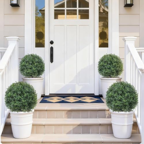 4 Pack Artificial Boxwood Topiary Ball Trees,16'' UV Resistant Fake Evergreen Shrubs Bushes Plants with Ground Spike, Fake Plants for Outdoor Indoor Front Porch Garden - color: 4pcs Boxwood